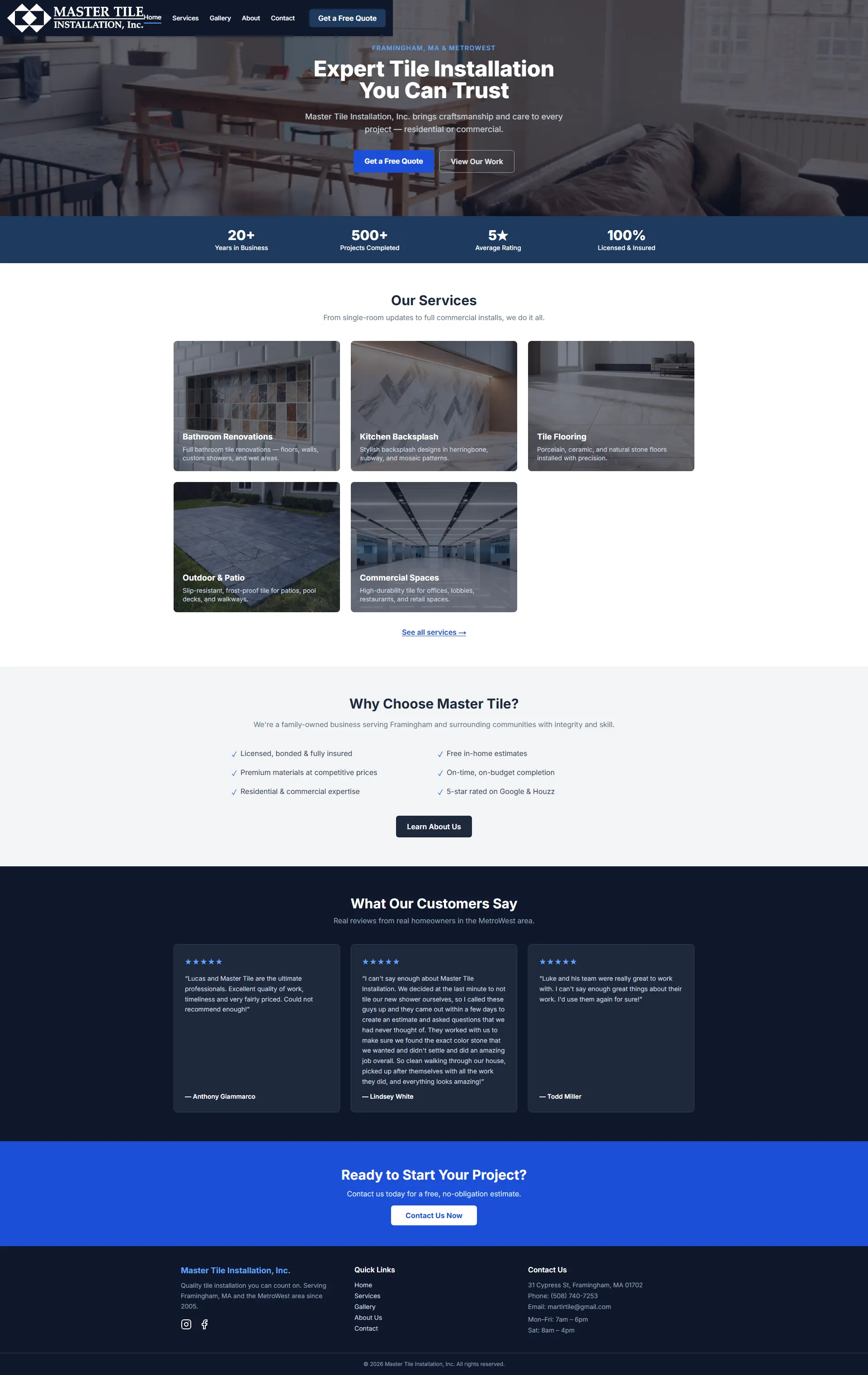 Master Tile Installation website