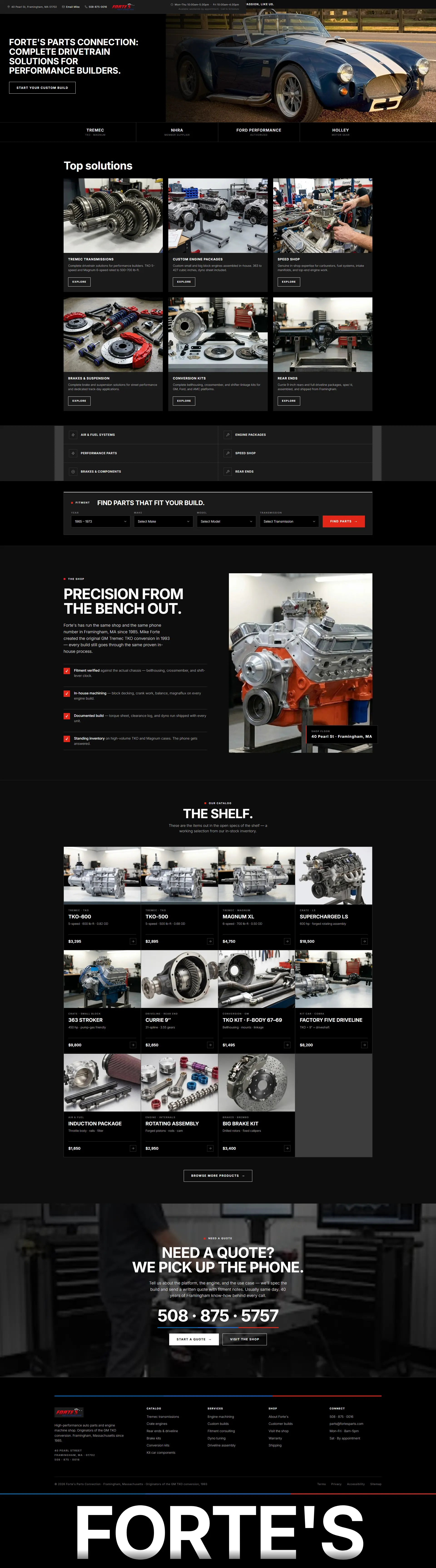 The Forte's Parts Connection website, full page